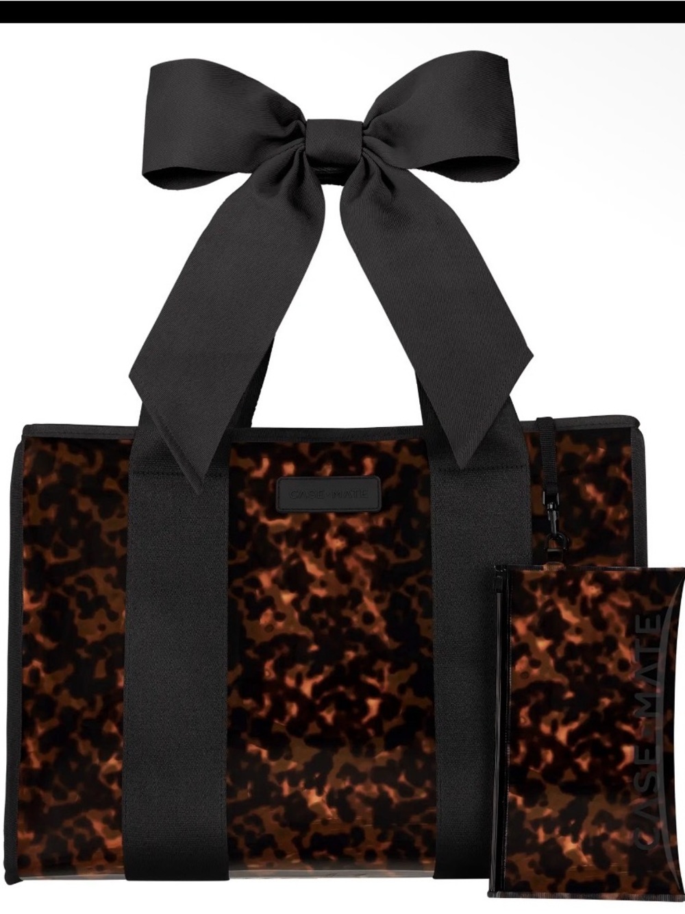 Case-Mate Tortoiseshell Glossy Tote with Black Bow Handles